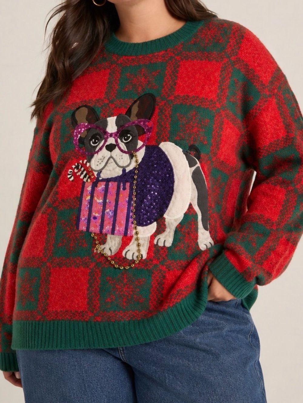 Christmas Ugly Sweater French BullDog Gift Box Red Green Pink Holiday Sweater